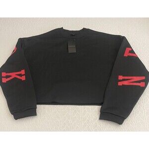 SUMWON NEW YORK Cropped Sweatshirt Sz L Black With Red Women's Long Sleeve